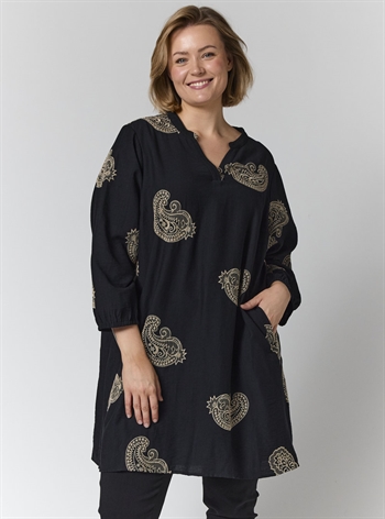 Gozzip - Jeana Tunika, Sort med Sandfarvet Broderi